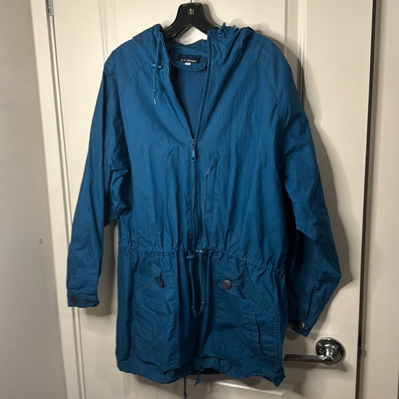 LL Bean Blue Cotton Long Sleeve Full Zip Pockets Hooded Jacket Size large - Picture 1 of 10